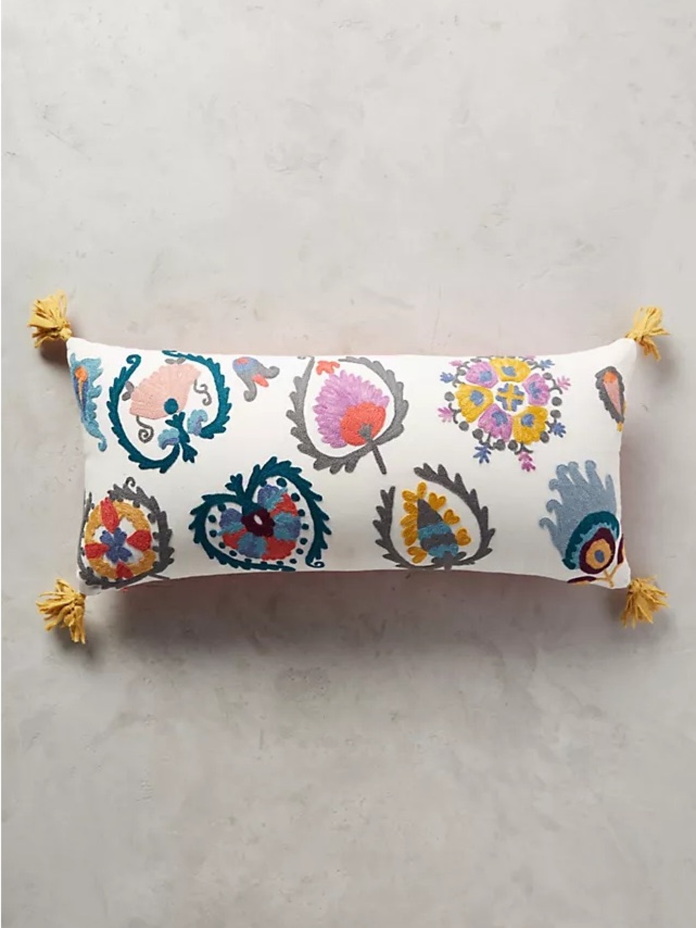 NWOT Anthropologie Jovana Embroidered Floral Accent Throw Pillow Paisley Tassels